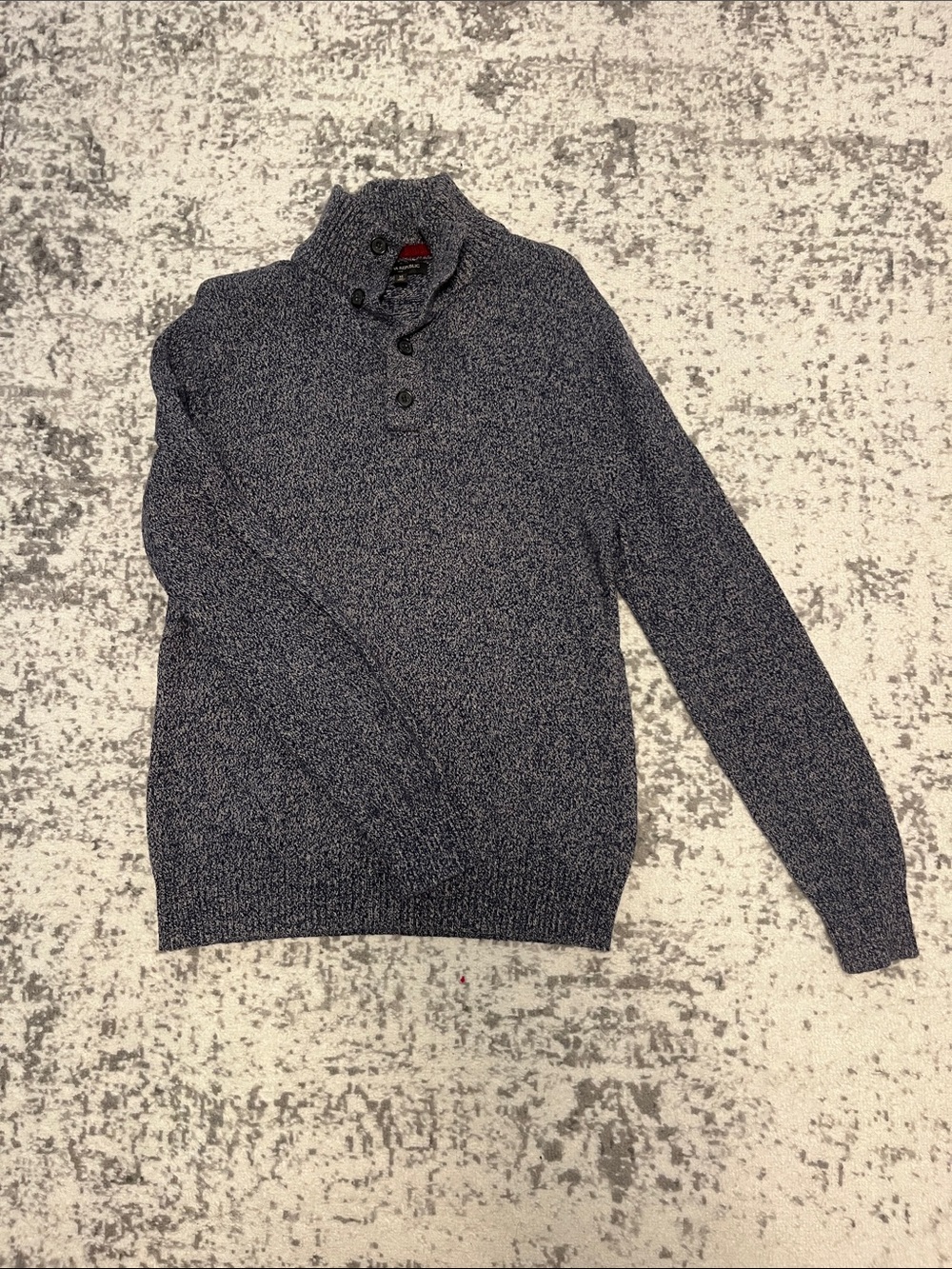 Banana Republic Men's Navy Marled Button Mock Neck Sweater